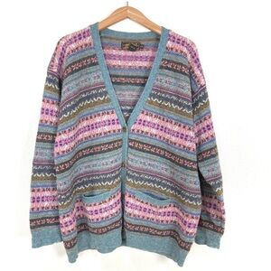 Eddie Bauer Striped Wool V-Neck Cardigan Sweater Women’s Sz Large